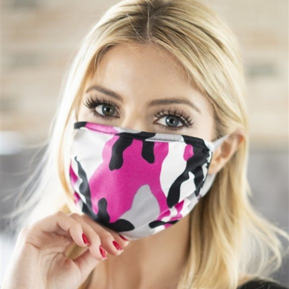 Trend Setter Diva Boutique Accessories - 2 for $25. Pink & grey camo print face mask